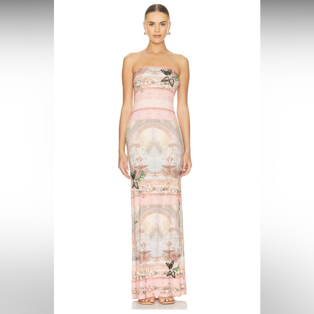 Alice and Olivia- Elegant Strapless Maxi Dress - Pink and Cream